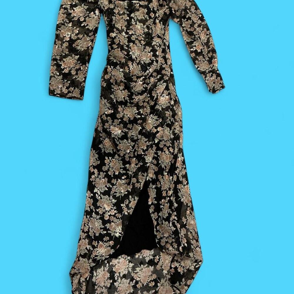 Lush black floral high low midi dress